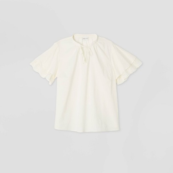 Ava & Viv Tops - Plus Size Short Sleeve Blouse Beige 1X